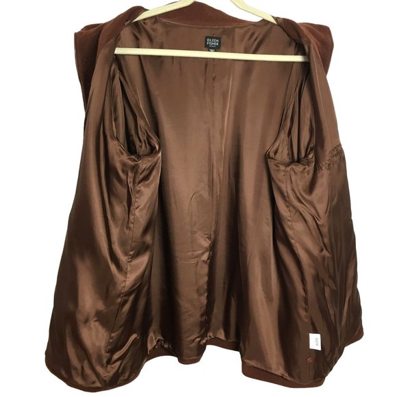 Eileen Fisher 2X 100% Wool Jacket Zip Front Rust Brown Pockets Mock Neck Coat - Picture 5 of 5